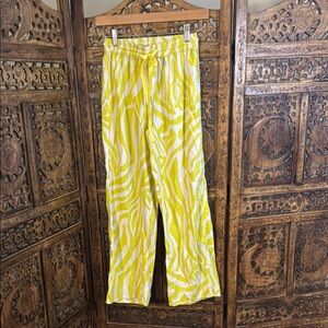 Anthropologie Yellow and White Zebra Print Pants